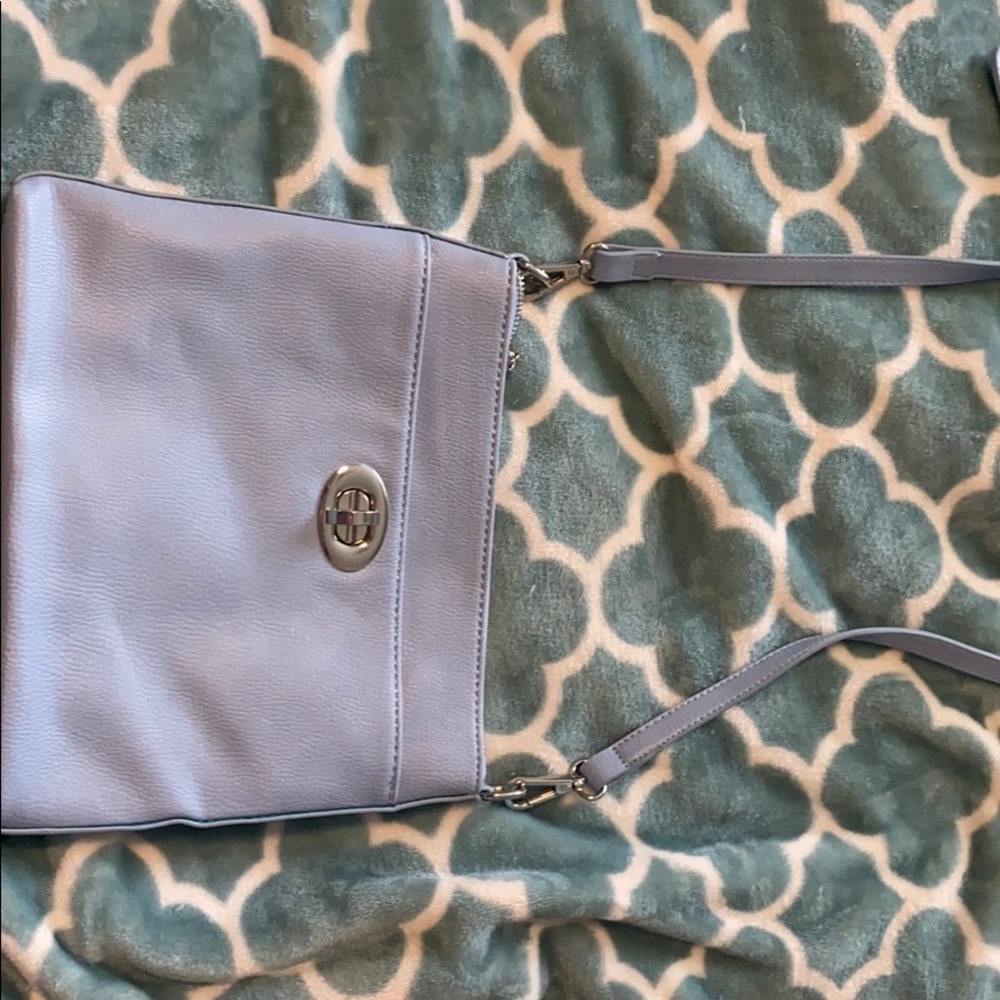 Blue leather cross body purse